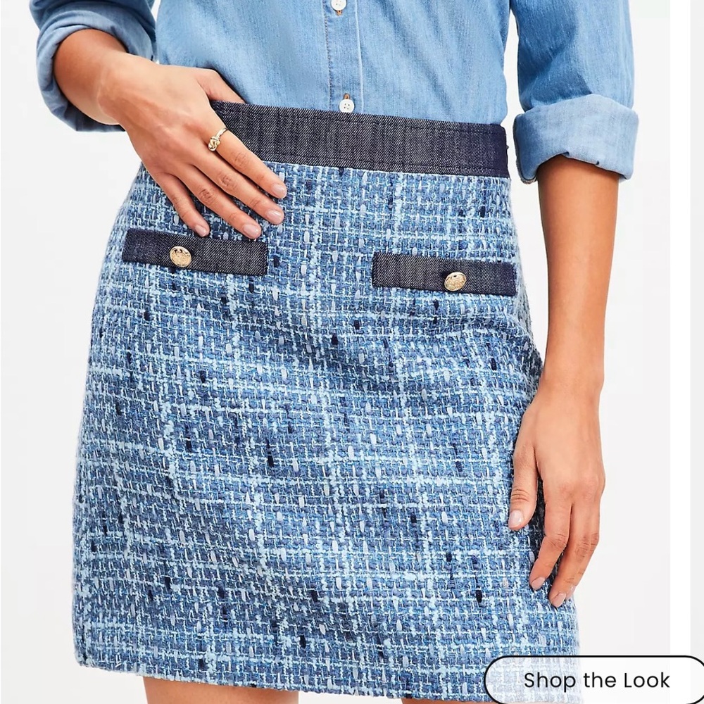 LOFT Textured Blue Mini Skirt with Dark Accents